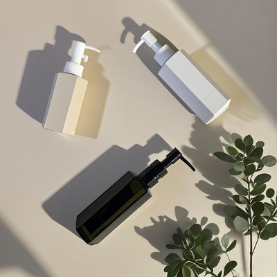 ขวดพลาสติก PET ทรงตรงหกเหลี่ยม พร้อมหัวปั๊มสำหรับโลชั่นหรือแชมพูขนาด 120ml 150ml 200ml