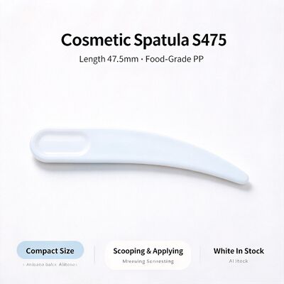 S475 47.5 มิลลิเมตร สปาตูลาเครื่องสําอาง PP เกรดอาหาร ผ้าขาวในสต็อก Wholesale สําหรับการสกัดและใช้ครีมหน้า เหมาะสําหรับร้านเสริมความงามและเครื่องสําอาง