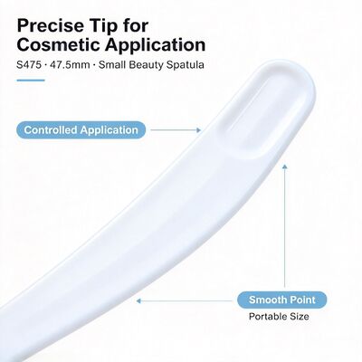 S475 47.5 มิลลิเมตร สปาตูลาเครื่องสําอาง PP เกรดอาหาร ผ้าขาวในสต็อก Wholesale สําหรับการสกัดและใช้ครีมหน้า เหมาะสําหรับร้านเสริมความงามและเครื่องสําอาง