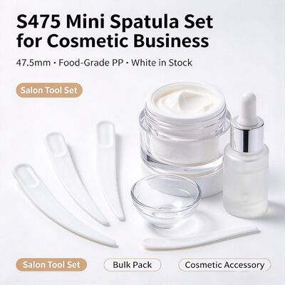 S475 47.5 มิลลิเมตร สปาตูลาเครื่องสําอาง PP เกรดอาหาร ผ้าขาวในสต็อก Wholesale สําหรับการสกัดและใช้ครีมหน้า เหมาะสําหรับร้านเสริมความงามและเครื่องสําอาง